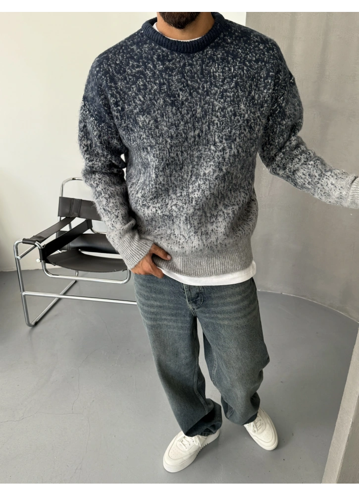 Lacivert Desenli Premium Oversize Kazak