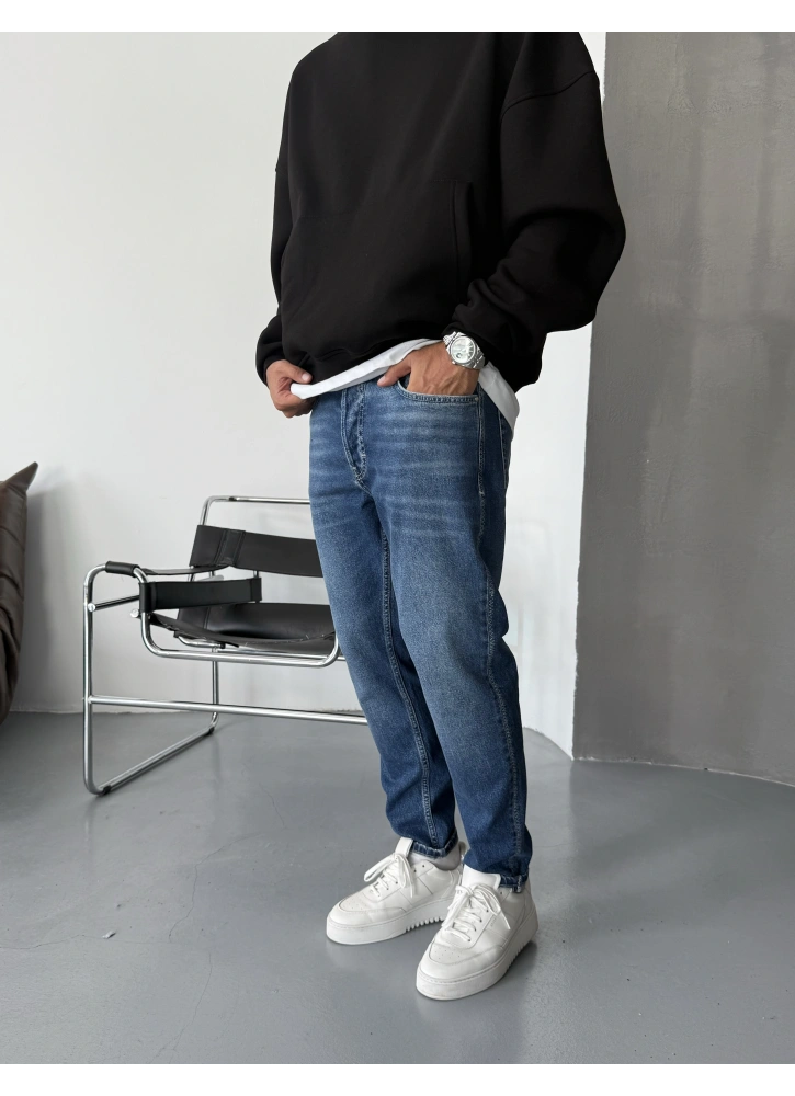 Mavi Beyaz Dikişli Boyfriend Jean