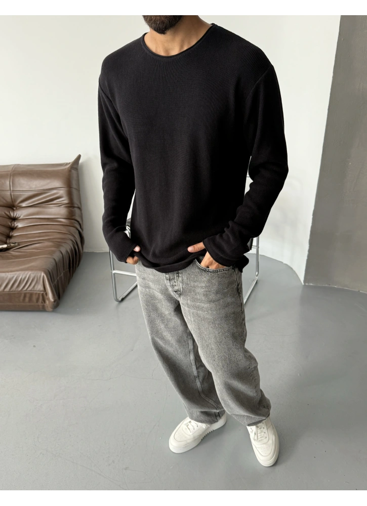 Siyah Basic Oversize Triko Kazak