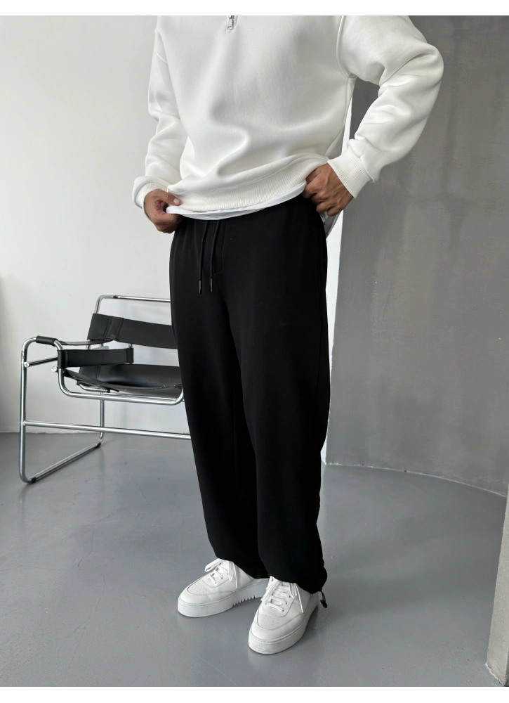 Siyah Paçası Ayarlanabilir Baggy Eşofman