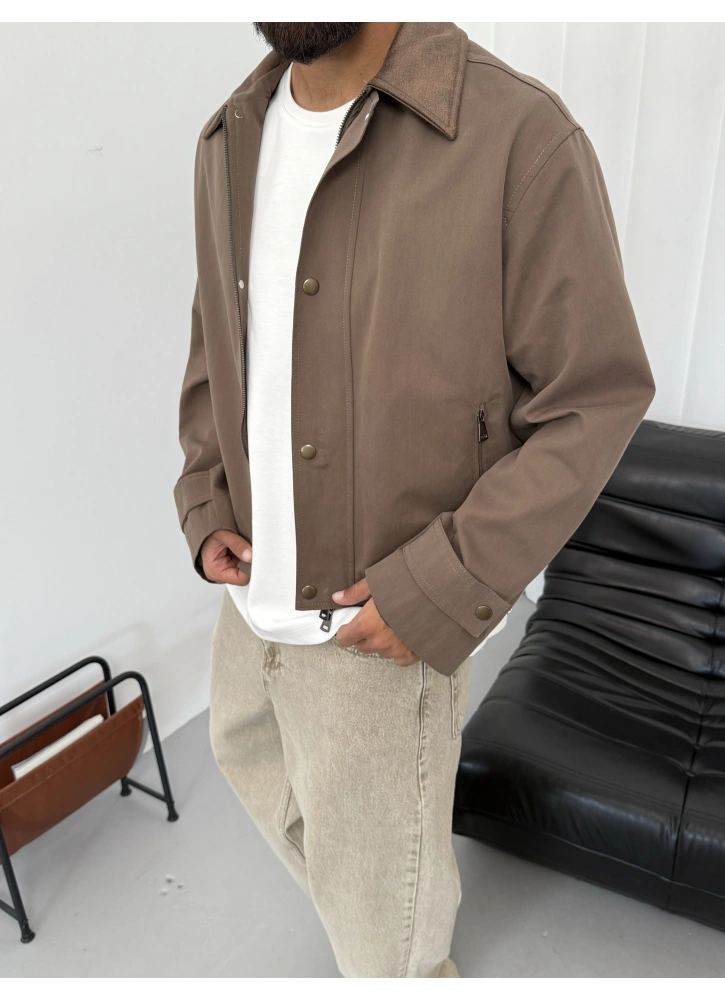 Kahve Premium Yaka Detay Trençkot