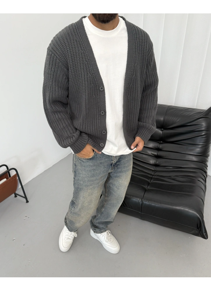 Gri Örme Triko Oversize Hırka