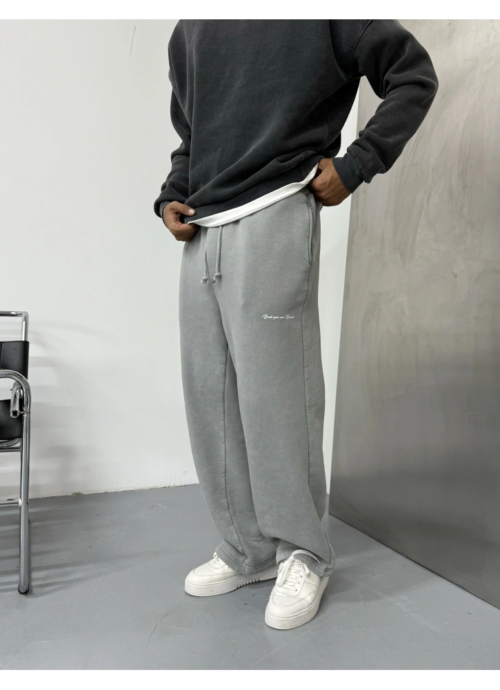 Gri Yıkamalı Cep Detay Bol Kalıp Eşofman