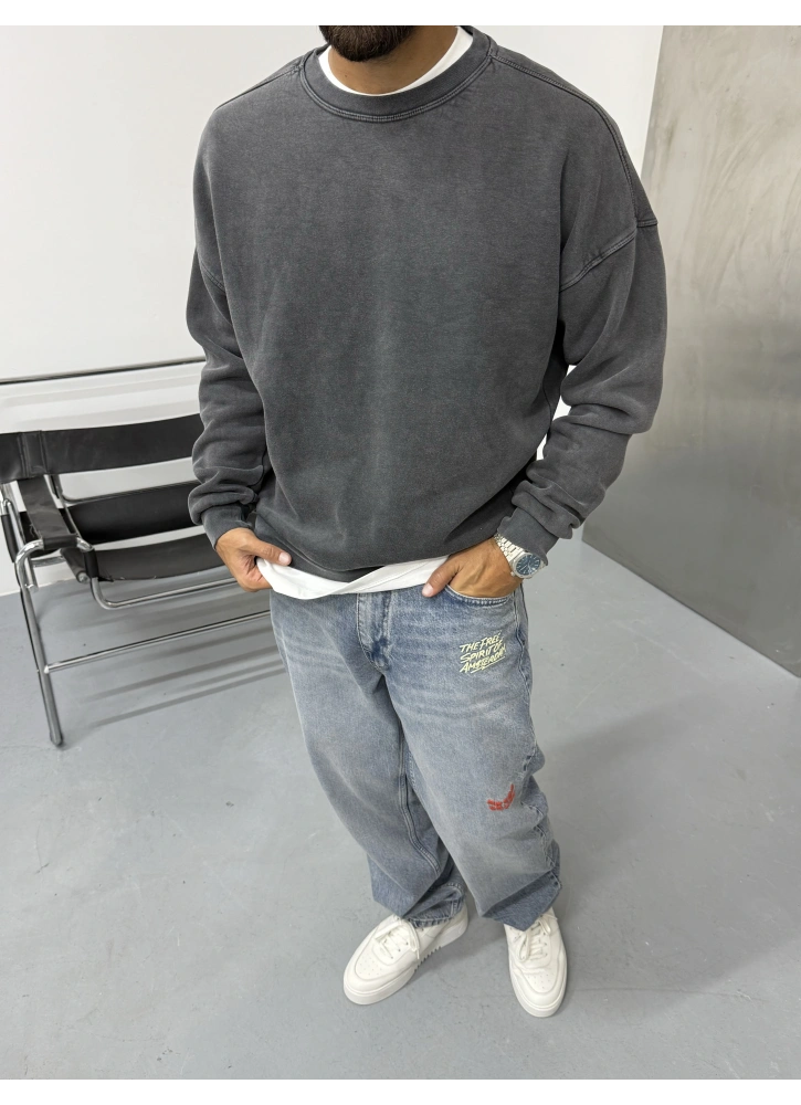 Antrasit Yıkamalı Oversize Sweat