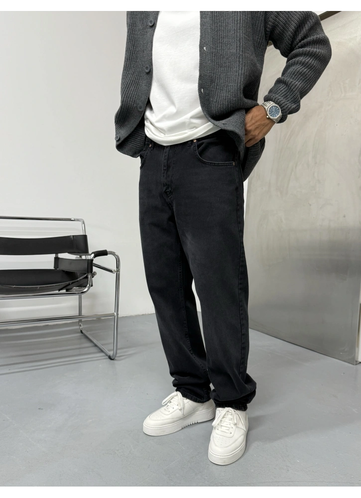 Siyah Eskitme Bol Kalıp Baggy Jean