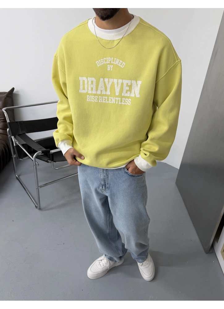 Sarı Baskı Detay Oversize Sweat