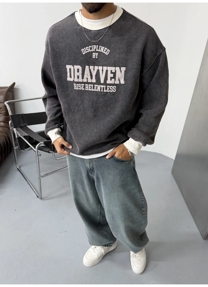 Antrasit Baskı Detay Oversize Sweat