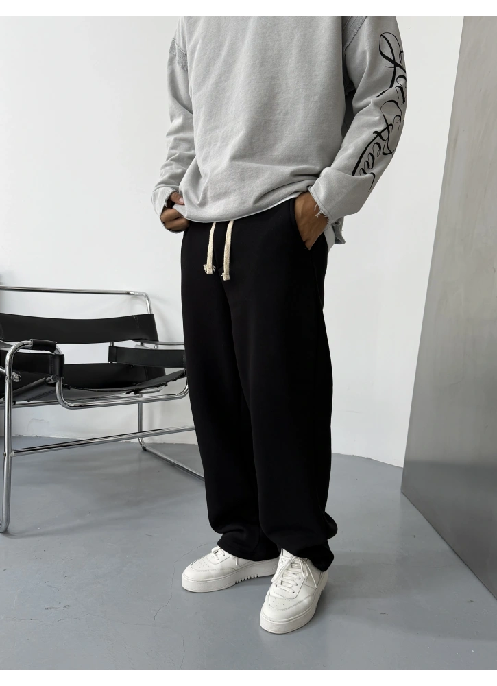 Siyah Basic Şardonlu Baggy Eşofman