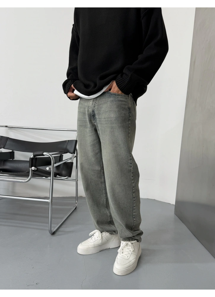 Mavi Eskitme Yıkamalı Premium Baggy Jean