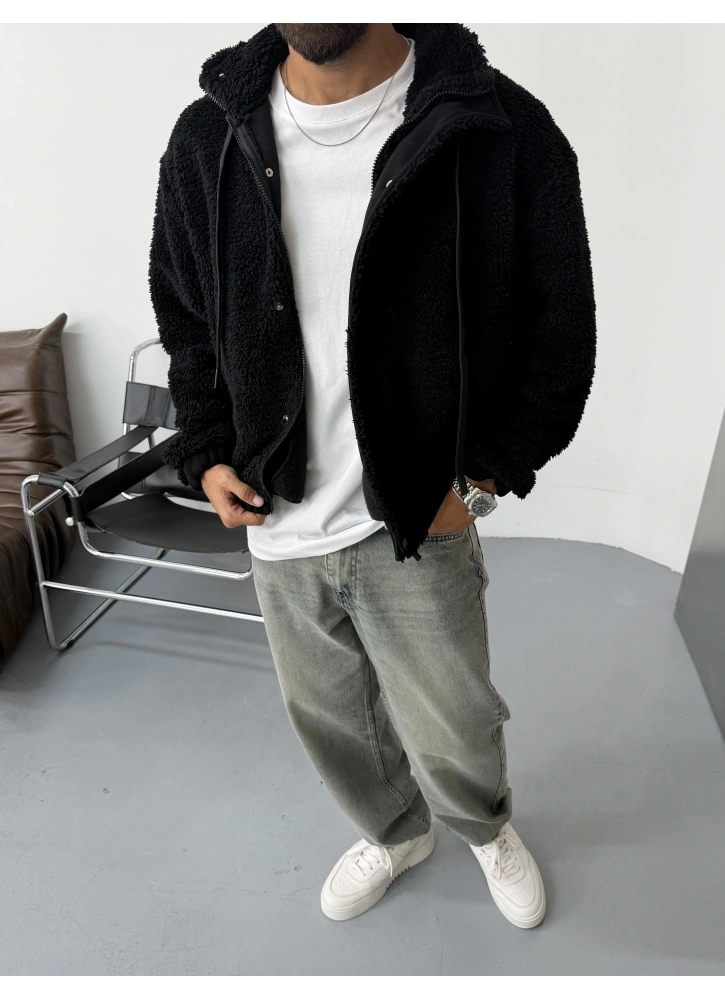 Siyah Premium Oversize Peluş Ceket
