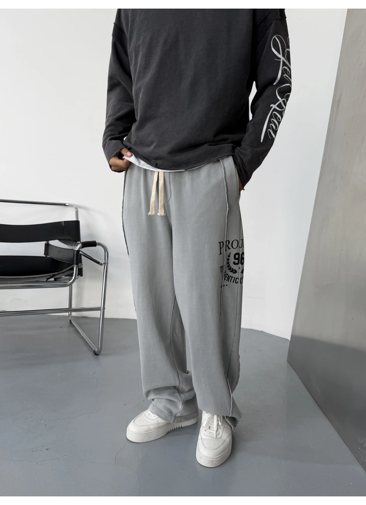 Gri Yıkamalı Baskılı Baggy Eşofman