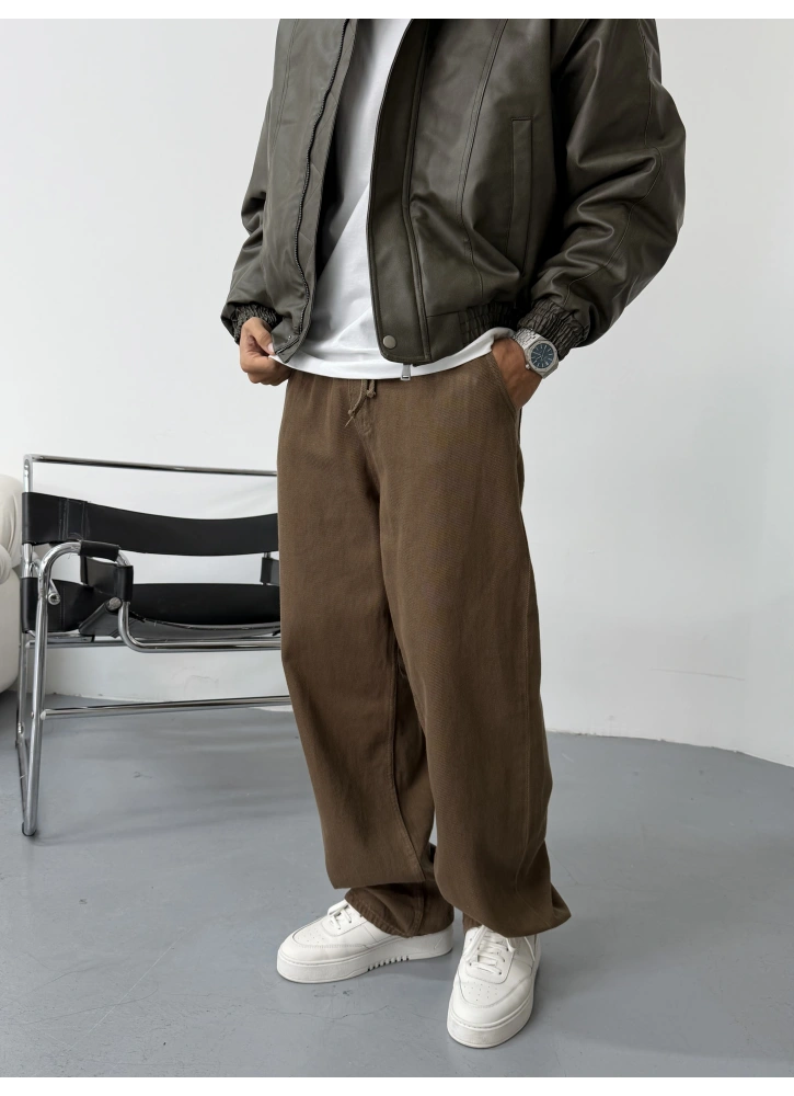 Kahve Gabardin Ekstra Bol Baggy Pantolon