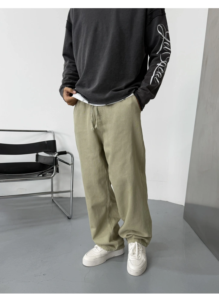 Yeşil Gabardin Ekstra Bol Baggy Pantolon