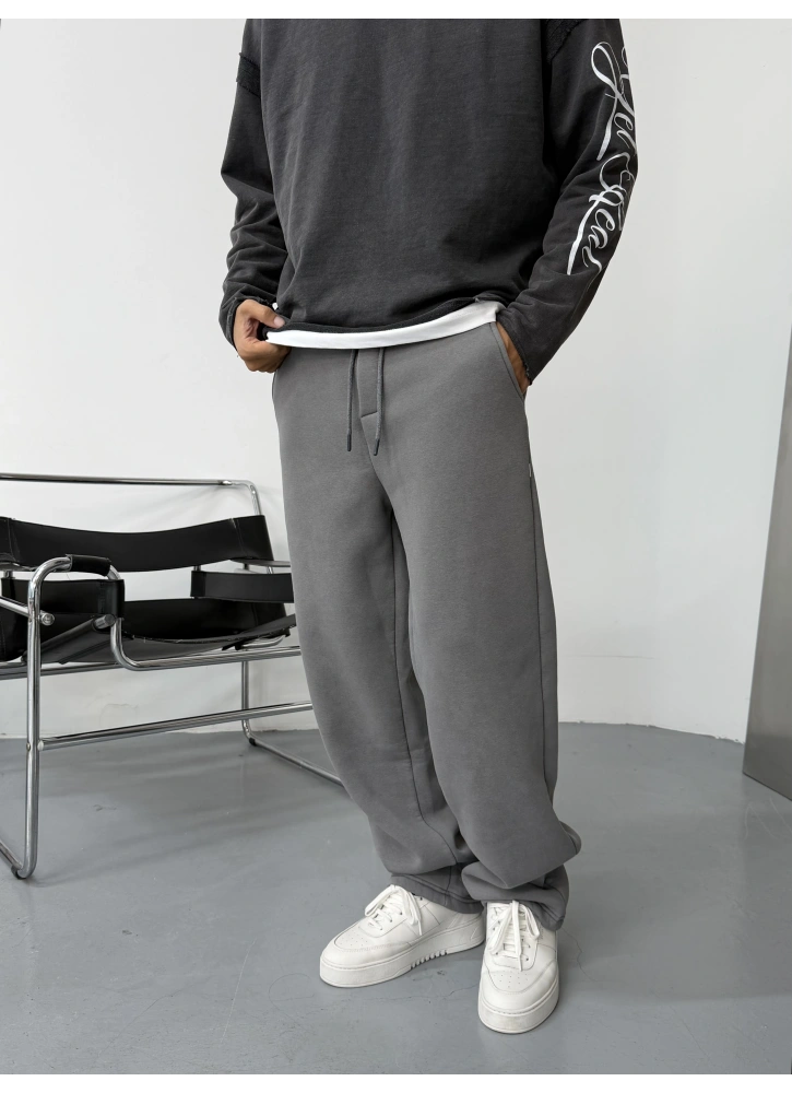 Gri Yıkamalı Bol Kalıp Baggy Eşofmann