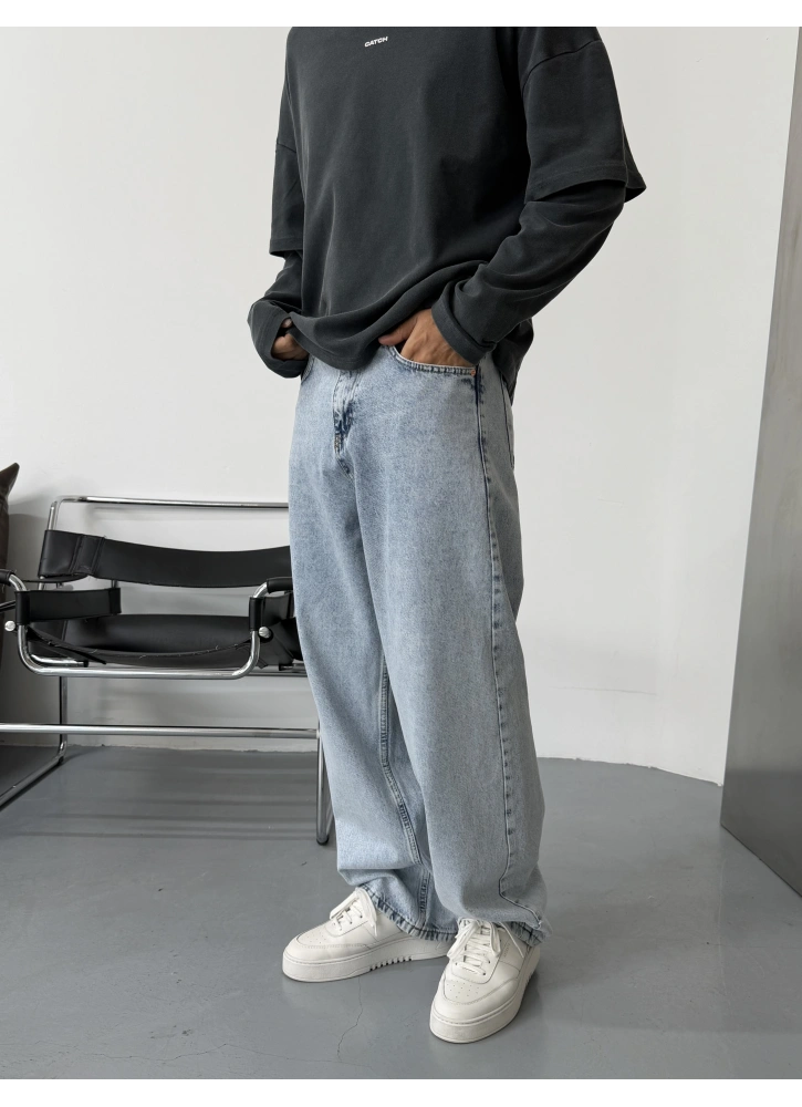 Buz Mavi Loose Bol Kalıp Baggy Jean