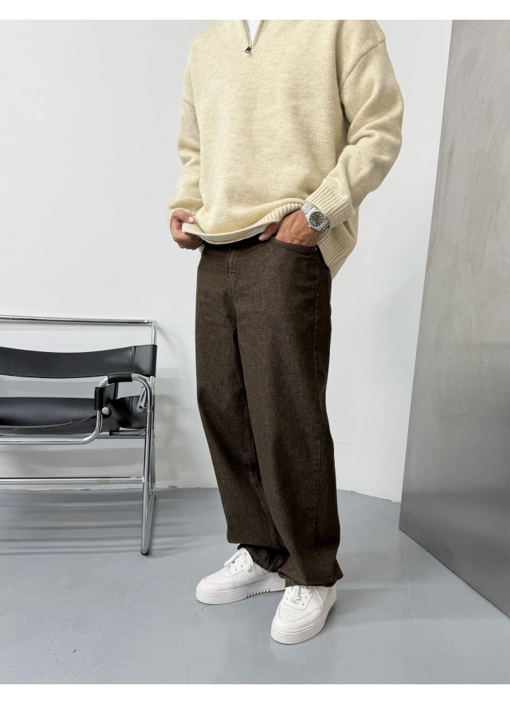 Koyu Kahve Yıkamalı Bol Kalıp Baggy Jean