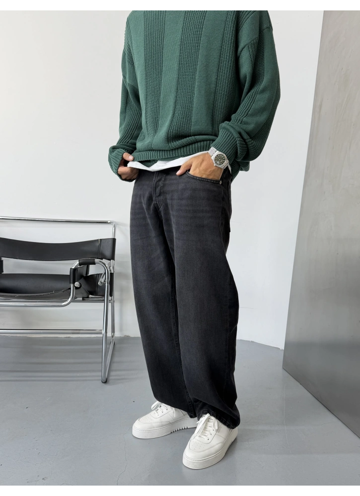 Eskitme Siyah Premium Baggy Jeann