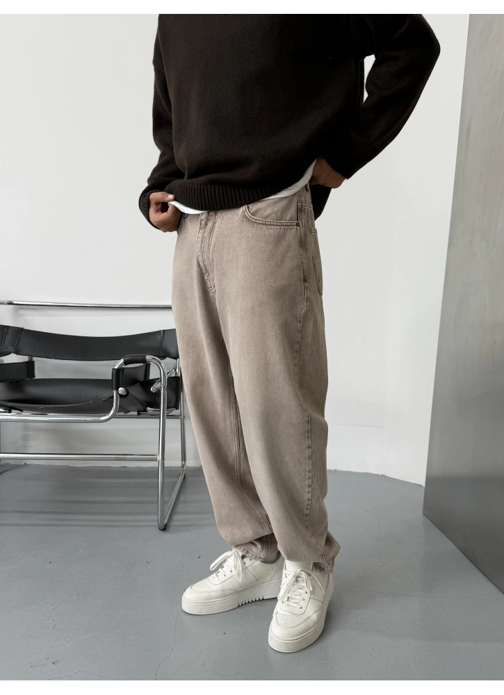 Açık Kahve Yıkamalı Bol Kalıp Jean