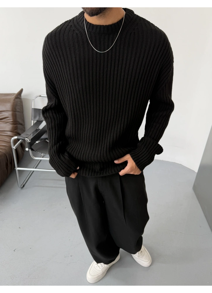 Siyah Premium Oversize Fit Triko Kazak