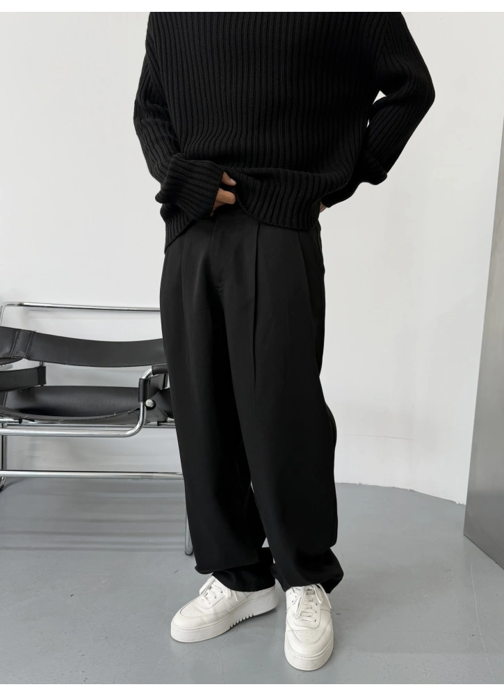 Siyah Premium Bol Kalıp Pileli Baggy