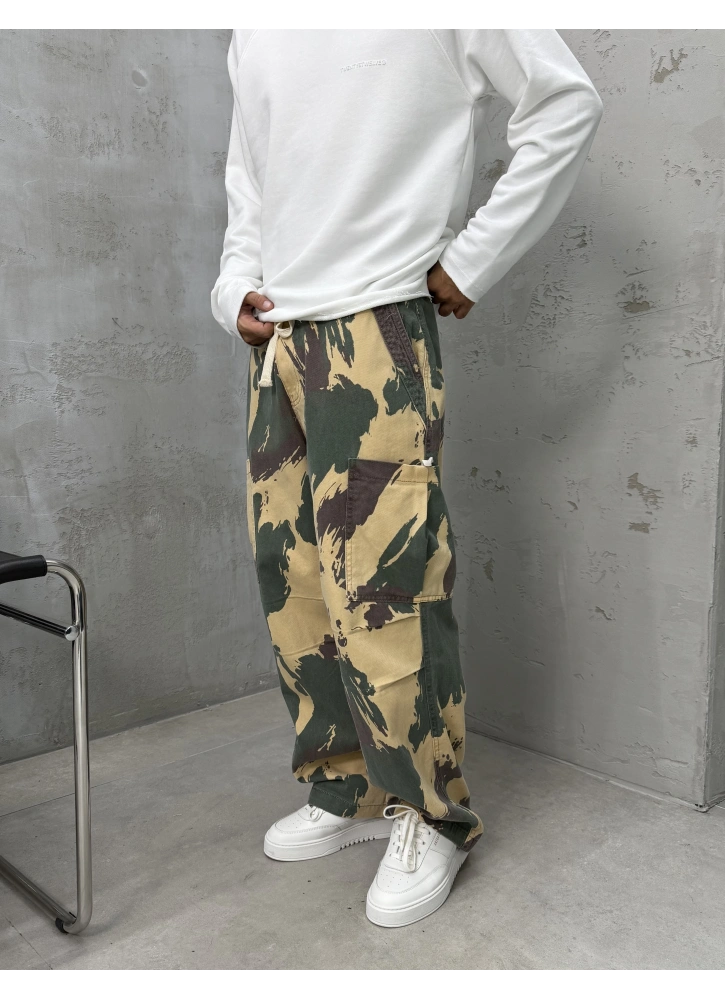 Sarı Kamuflaj Premium Ekstra Bol Kargo Cep Baggy