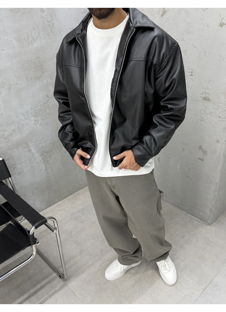 Siyah Premium Oversize Deri Ceket