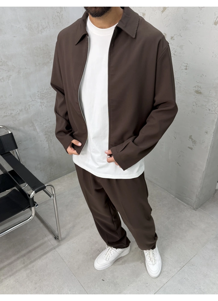 Kahve Premium Kumaş Casual Takım