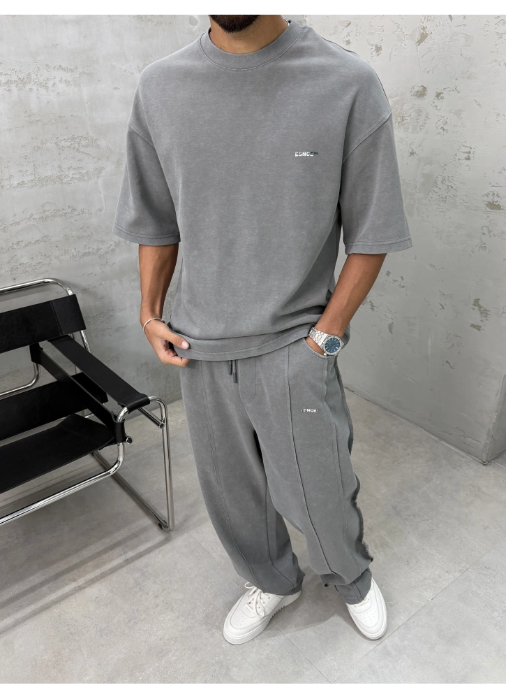 Gri Premium Yıkamalı Oversize Eşofman Takım