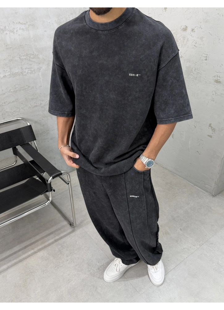 Siyah Premium Yıkamalı Oversize Eşofman Takım