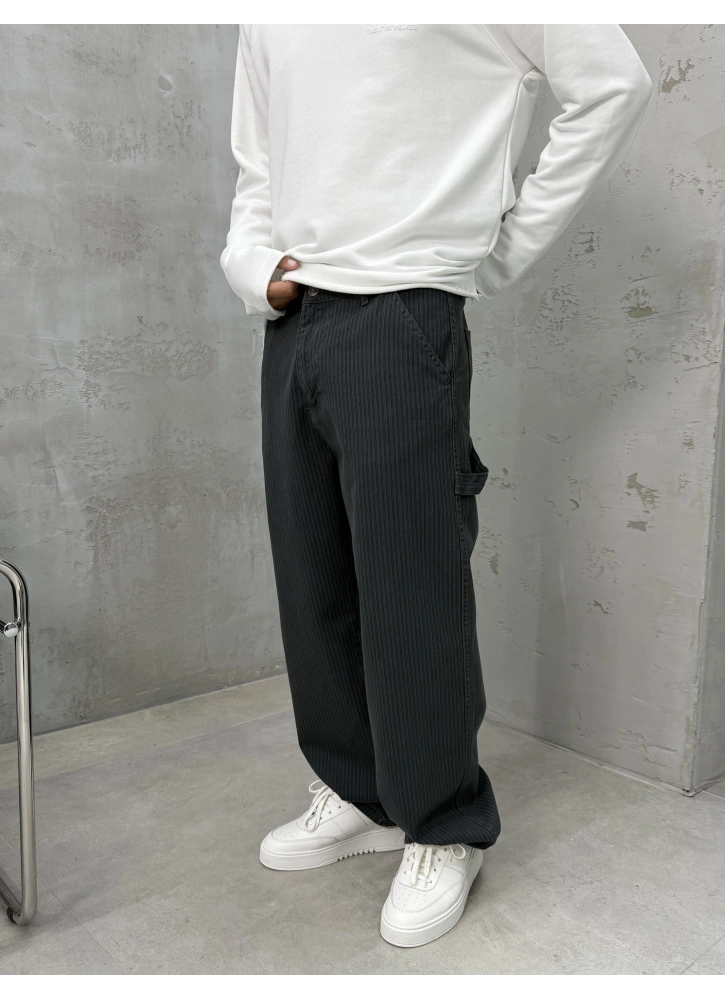 Antrasit Çizgili Bol Kalıp Baggy