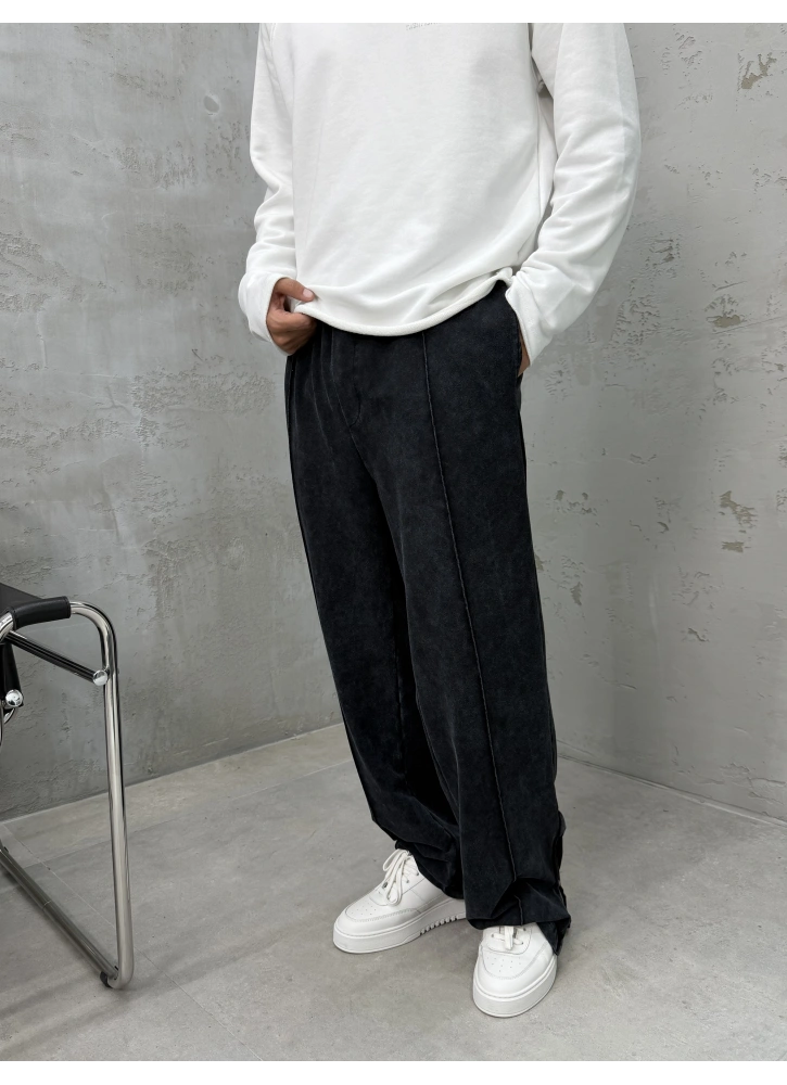 Siyah Yıkamalı Paça Fermuar Detay Baggy Eşofman