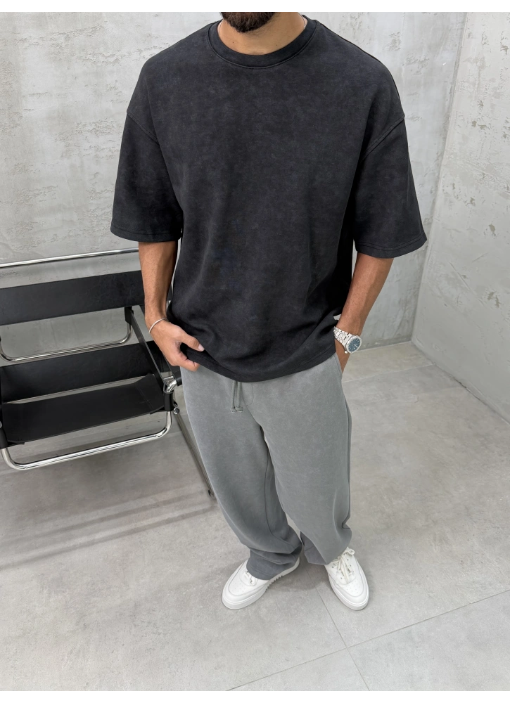 Siyah Yıkamalı Oversize T-Shirt