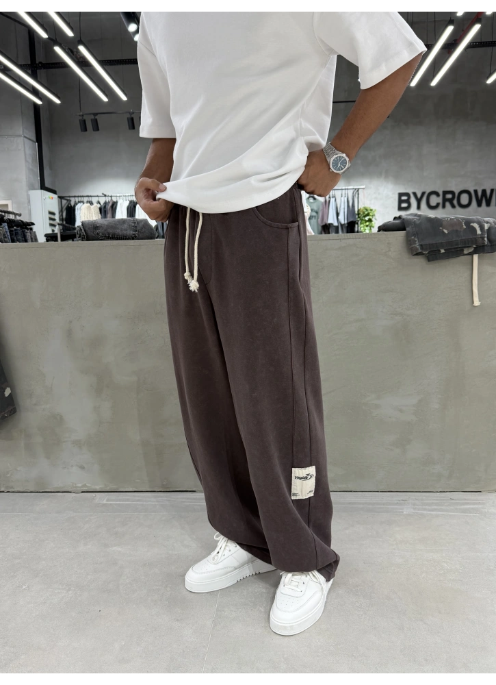 Kahve Yıkamalı Bol Kalıp Baggy Eşofman