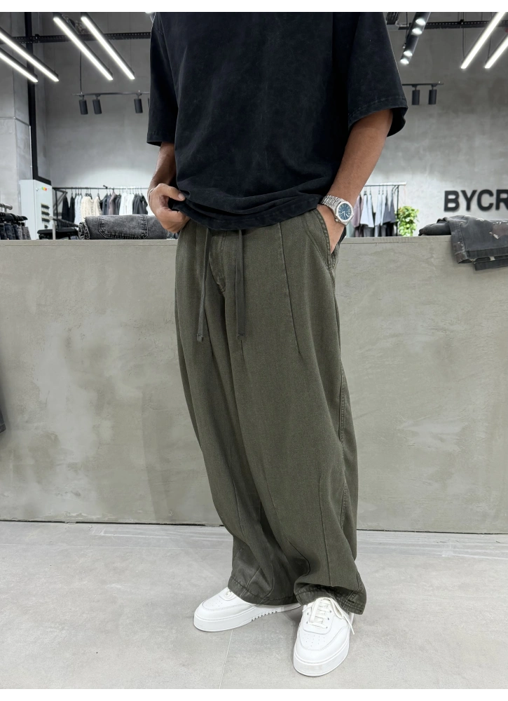 Haki Gabardin Kumaş Süper Baggy