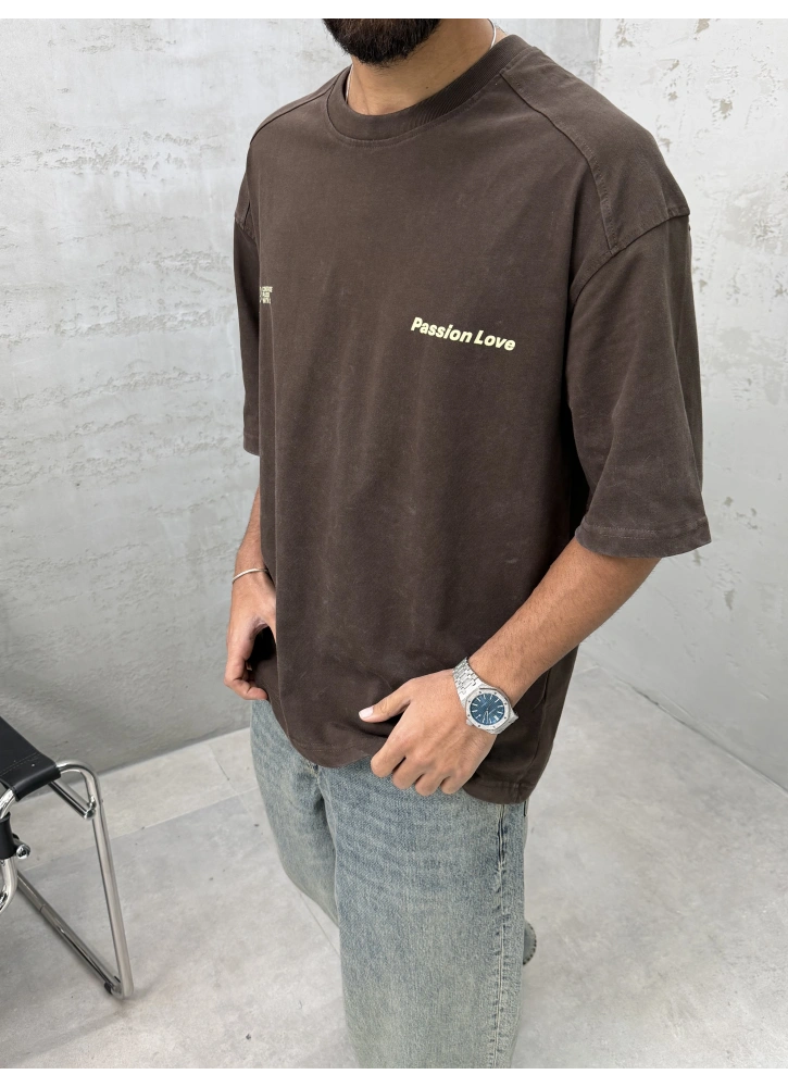 Passion Kahve Yıkamalı Oversize T-Shirt