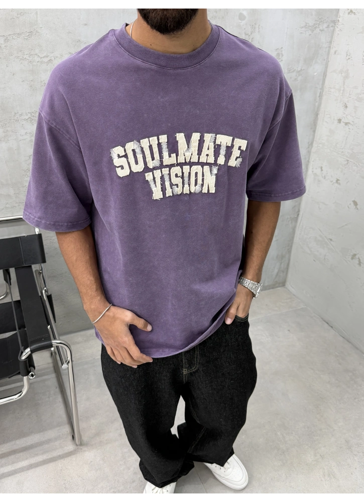 Soulmate Mor Yıkamalı Oversize T-Shirt