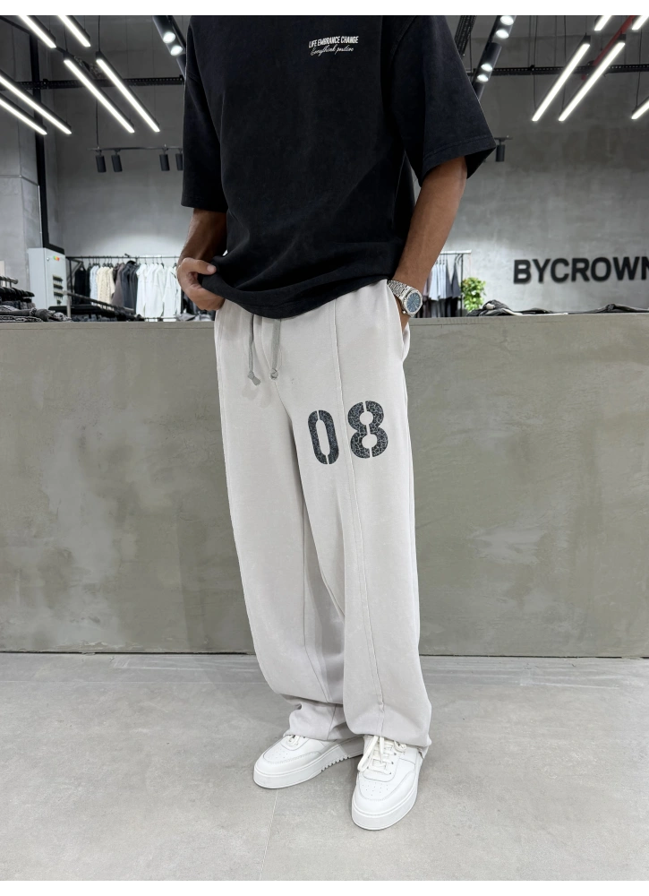 Gri 08 Yıkamalı Bol Kalıp Baggy Eşofman