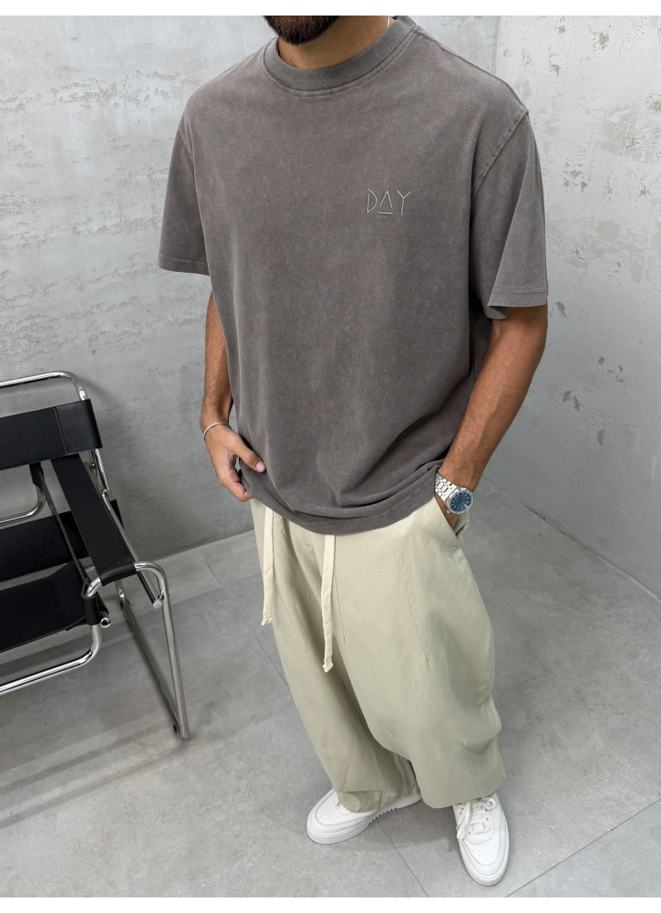 Day Kahve Yıkamalı Oversize T-Shirt