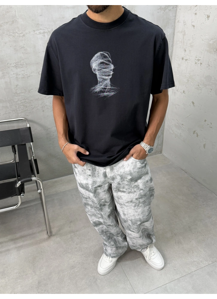 Siyah Baskılı Oversize T-Shirt