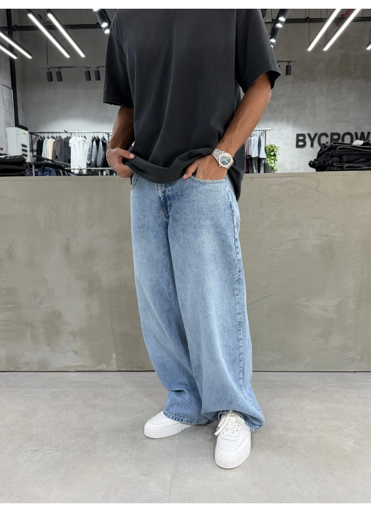 Buz Mavi Yıkamalı Denim Süper Baggy