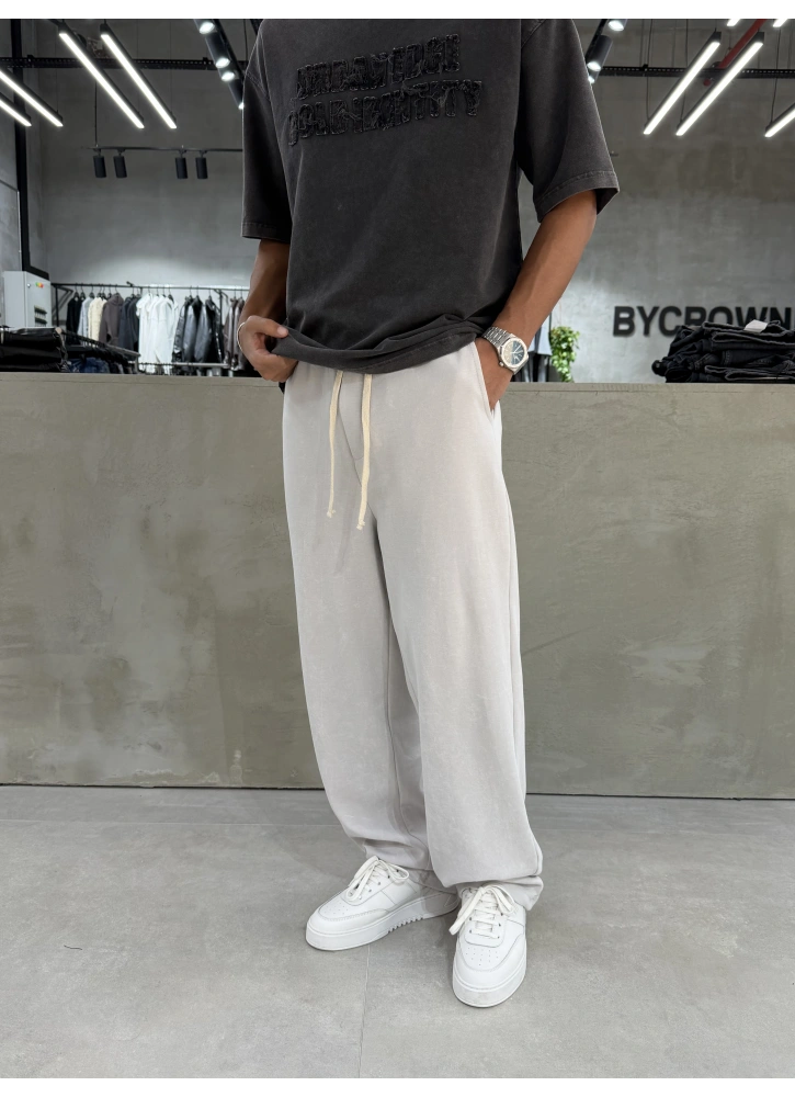 Krem Basic Yıkamalı Bol Kalıp Eşofman