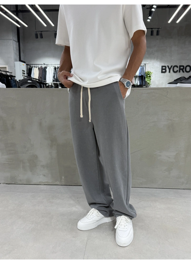 Gri Yıkamalı Comfort Bol Kalıp Eşofman