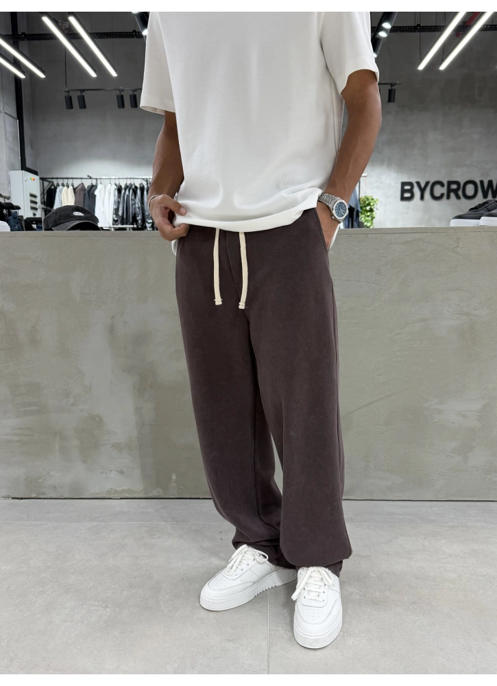 Kahve Yıkamalı Comfort Bol Kalıp Eşofman