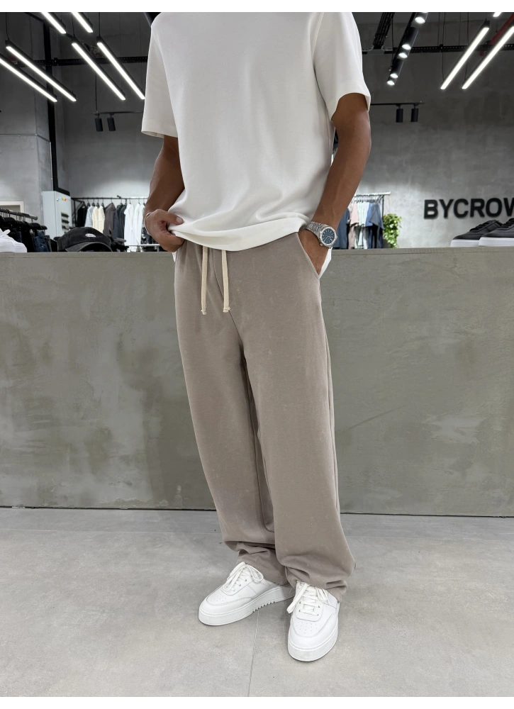 Bej Yıkamalı Comfort Bol Kalıp Eşofman