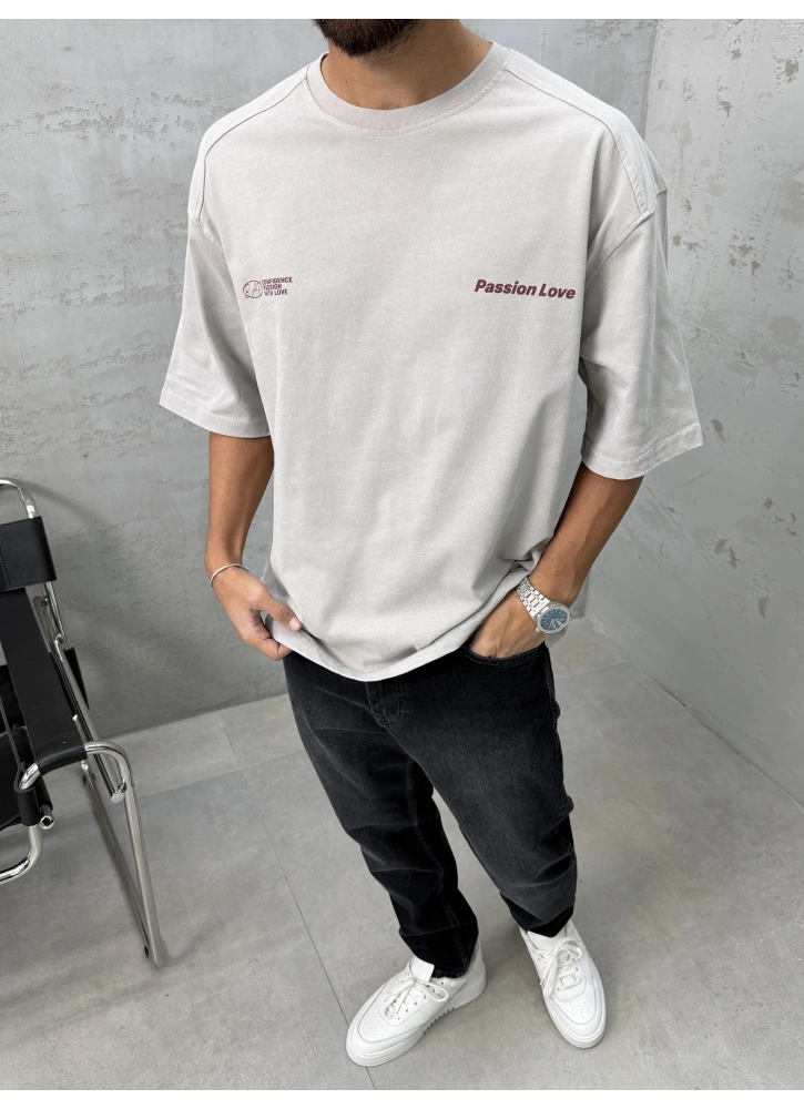 Passion İce Gri Yıkamalı Oversize T-Shirt