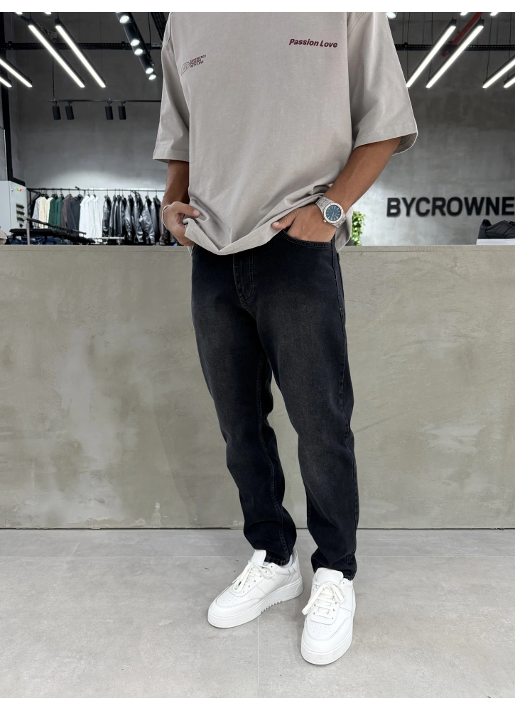 Siyah Eskitme Bol Kalıp Boyfriend