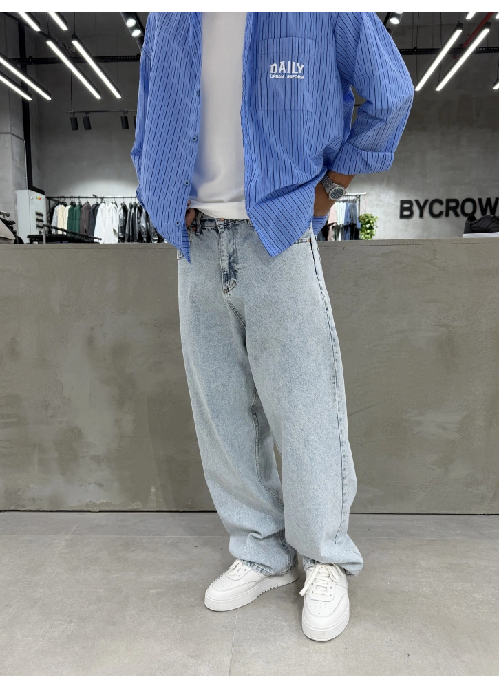 Buz Mavi Loose Bol Kalıp Baggy Jean