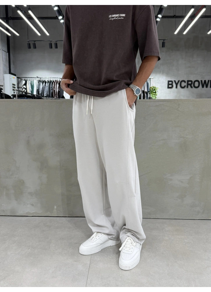 Krem Yıkamalı Etiket Bol Kalıp Eşofman