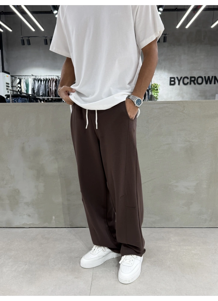 Kahve Yıkamalı Etiket Bol Kalıp Eşofman