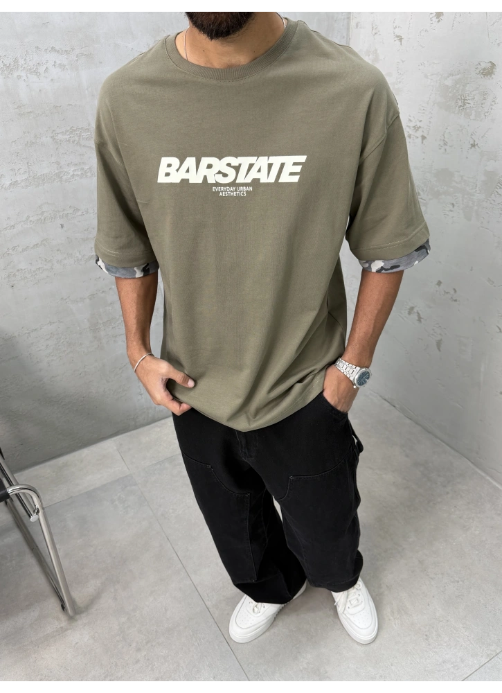 Haki Barstate Oversize Kol Detay T-Shirt